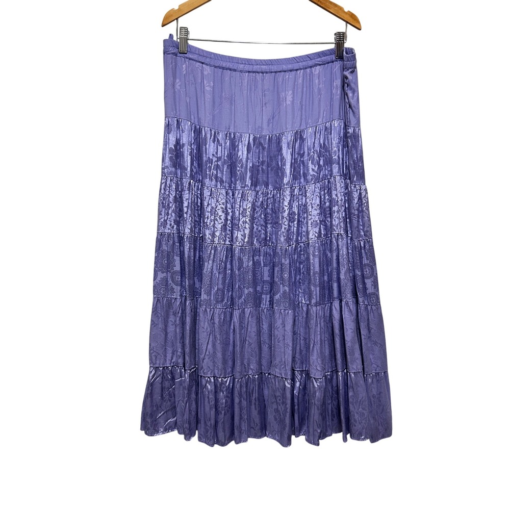 Coldwater Creek Women Cottage Fairy Tiered Maxi Skirt PS Purple Tonal Jacquard